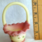 Vintage Fenton Burmese Satin Glass Mini Basket In Honor of QVCs 10th Anniversary Hand Painted Ruffled Art Glass Signed- B. Fluharty-NOS