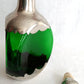 Vintage Royal Holland Daalderop Pinched 3-Sided Hammered Pewter over Emerald Green Glass Decanter Bottle w/Stopper- Barware- NOS