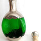 Vintage Royal Holland Daalderop Pinched 3-Sided Hammered Pewter over Emerald Green Glass Decanter Bottle w/Stopper- Barware- NOS