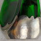Vintage Royal Holland Daalderop Pinched 3-Sided Hammered Pewter over Emerald Green Glass Decanter Bottle w/Stopper- Barware- NOS