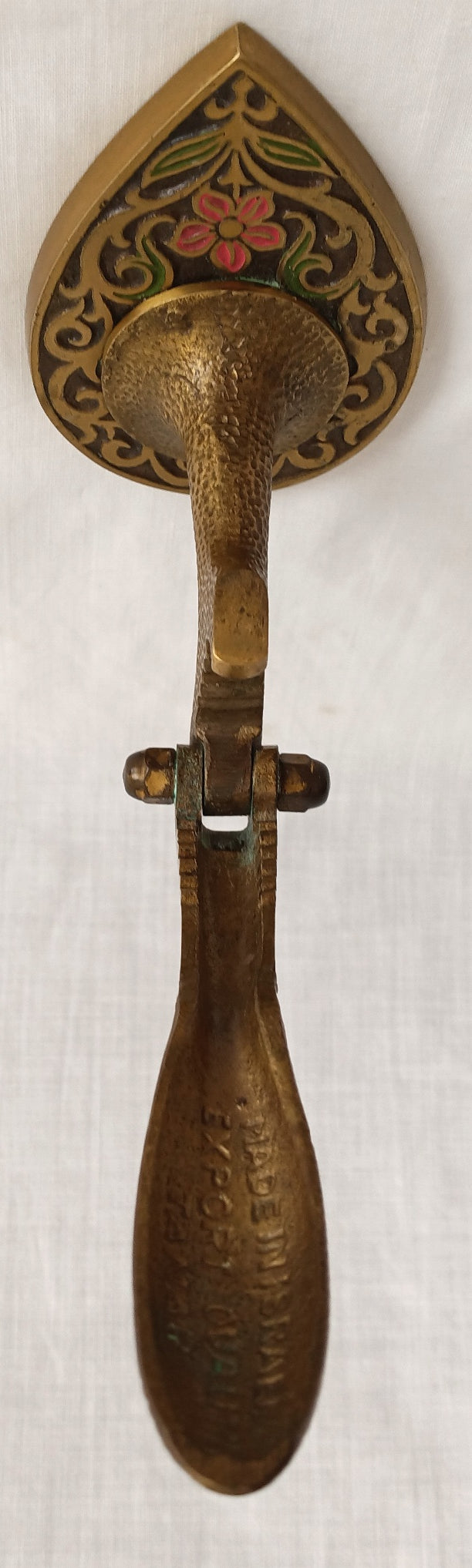 Vintage Tamar Brass Pedestal Nutcracker Hammered Texture Handle Embossed Enamel Painted Floral Design – Made in Israel