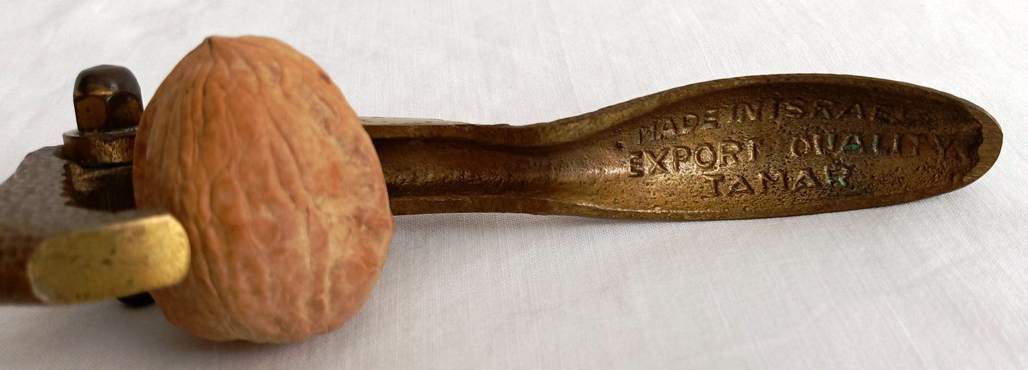 Vintage Tamar Brass Pedestal Nutcracker Hammered Texture Handle Embossed Enamel Painted Floral Design – Made in Israel