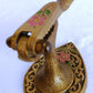 Vintage Tamar Brass Pedestal Nutcracker Hammered Texture Handle Embossed Enamel Painted Floral Design – Made in Israel
