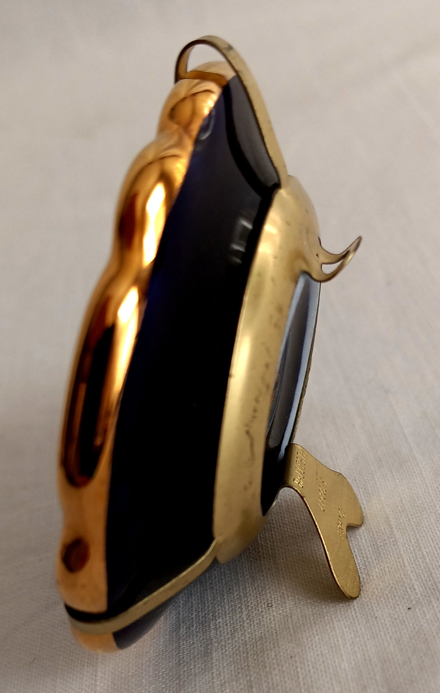 Vintage Mini Plate Limoges Castel Gold Cobalt Blue Enamel Porcelain Courting Couple Collector Plate w/ Ballesta Stand Wall Hanging-France