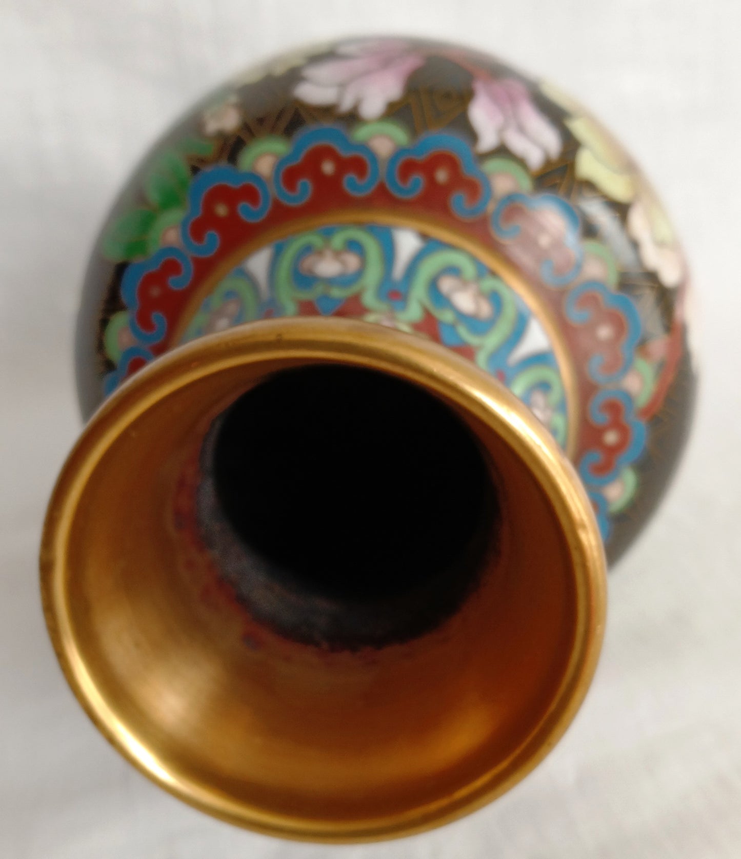 Vintage JINGFA Chinese Cloisonné Vase Colorful Enamel on Brass Blue Birds Floral Oriental Decor