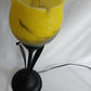 Vintage Tulip Table Lamp Vitriolic Yellow Blue Glass Shade Black Metal Base – Art Nouveau Accent Lamp
