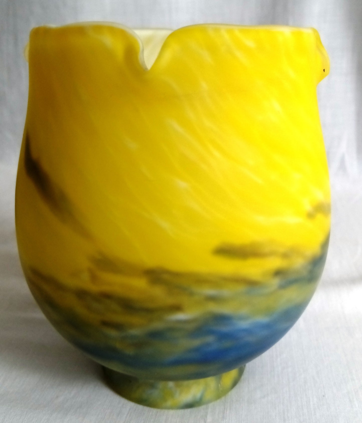 Vintage Tulip Table Lamp Vitriolic Yellow Blue Glass Shade Black Metal Base – Art Nouveau Accent Lamp