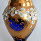 Handmade Bohemian Style Cobalt Blue Vase Enamel 24k Gold 3D Flowers Art Glass Mint Condition-Made in Czech Republic