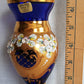 Handmade Bohemian Style Cobalt Blue Vase Enamel 24k Gold 3D Flowers Art Glass Mint Condition-Made in Czech Republic