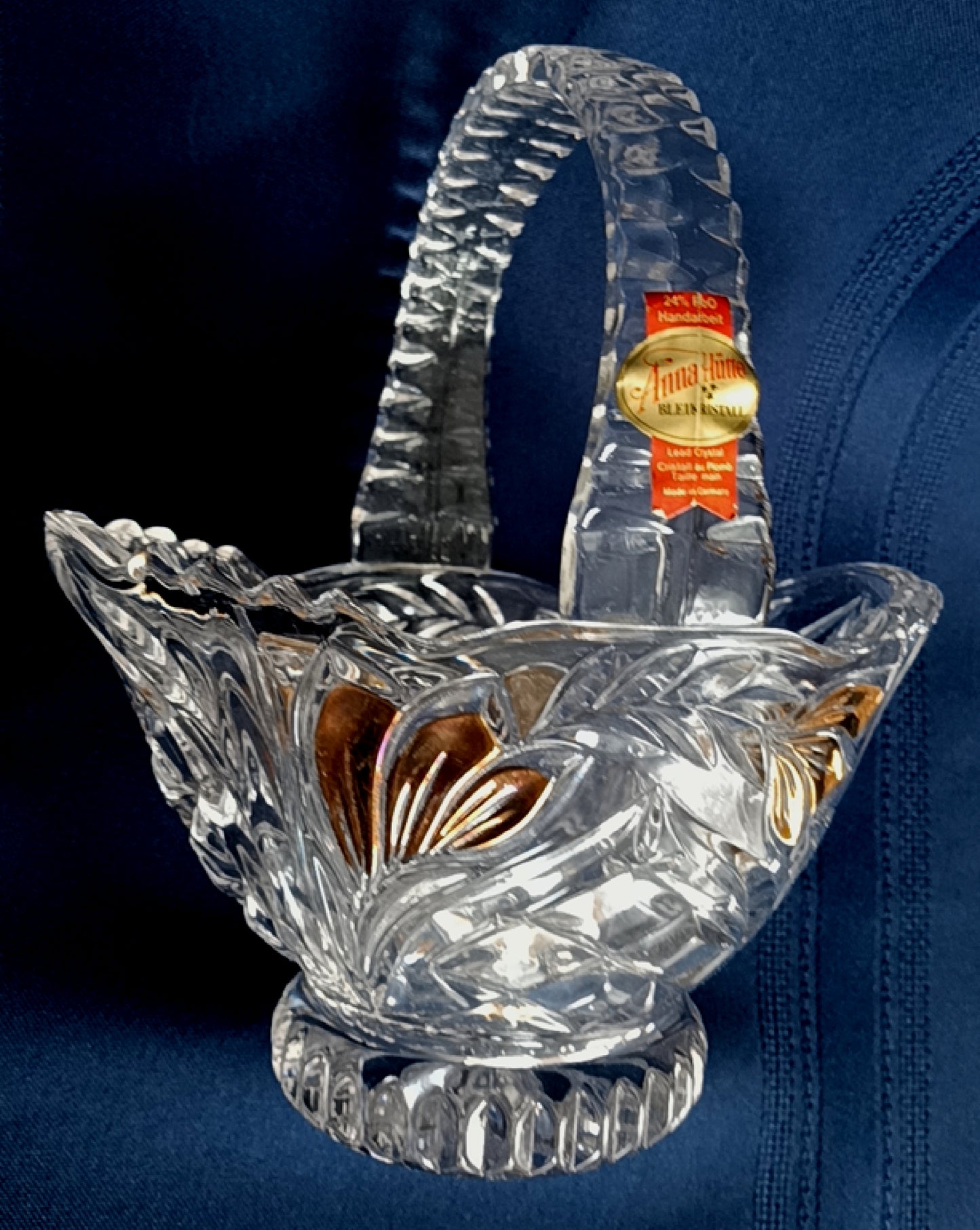 Vintage Anna Hutte Bleikristall 24% Lead Crystal Basket Bowl Candy Dish Mint Condition-Made in Germany