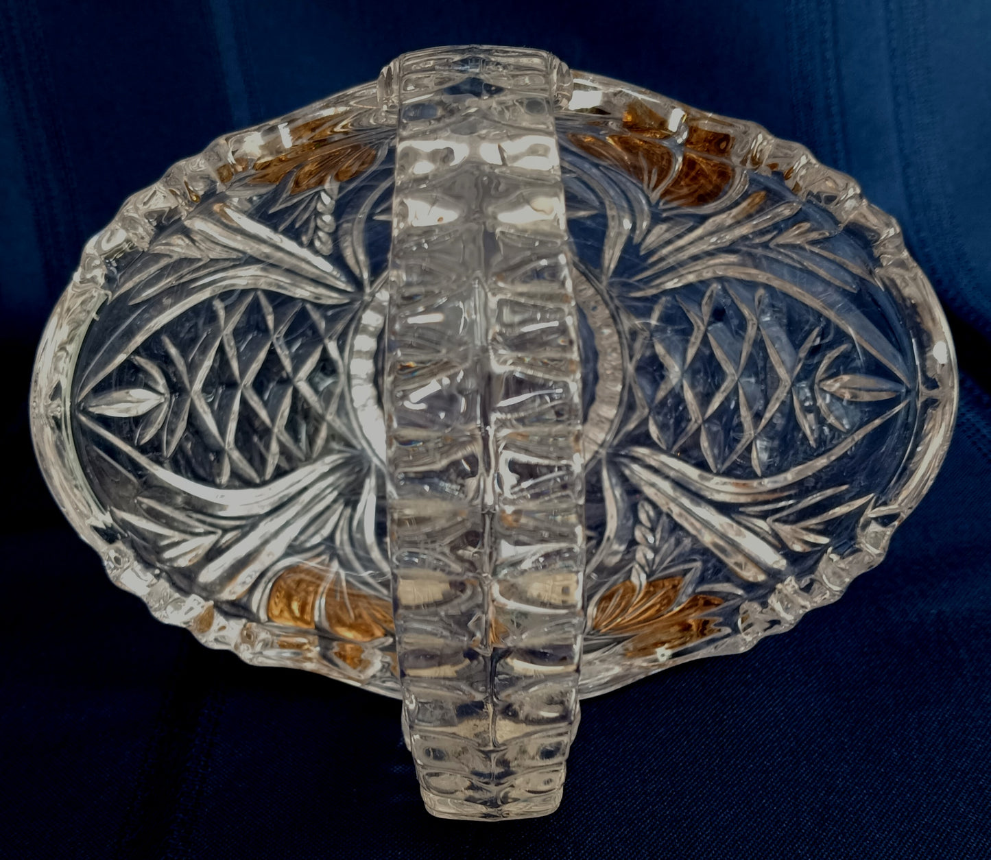 Vintage Anna Hutte Bleikristall 24% Lead Crystal Basket Bowl Candy Dish Mint Condition-Made in Germany