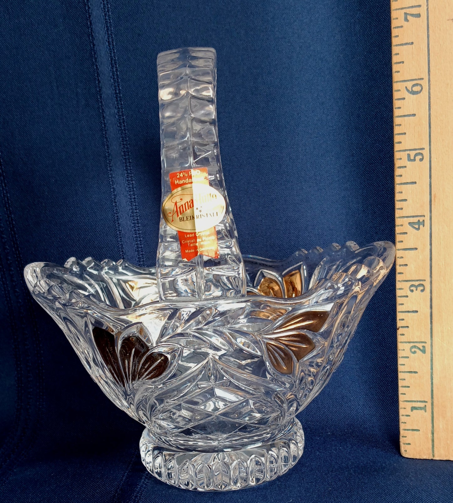 Vintage Anna Hutte Bleikristall 24% Lead Crystal Basket Bowl Candy Dish Mint Condition-Made in Germany