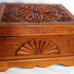 Vintage Hand Carved Wooden Wind-Up Music Box Lidded Hinged Footed Lined Large Storage Jewelry Box Signed