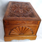 Vintage Hand Carved Wooden Wind-Up Music Box Lidded Hinged Footed Lined Large Storage Jewelry Box Signed