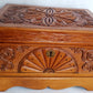 Vintage Hand Carved Wooden Wind-Up Music Box Lidded Hinged Footed Lined Large Storage Jewelry Box Signed