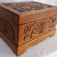 Vintage Hand Carved Wooden Wind-Up Music Box Lidded Hinged Footed Lined Large Storage Jewelry Box Signed