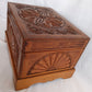 Vintage Hand Carved Wooden Wind-Up Music Box Lidded Hinged Footed Lined Large Storage Jewelry Box Signed