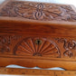 Vintage Hand Carved Wooden Wind-Up Music Box Lidded Hinged Footed Lined Large Storage Jewelry Box Signed