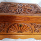 Vintage Hand Carved Wooden Wind-Up Music Box Lidded Hinged Footed Lined Large Storage Jewelry Box Signed