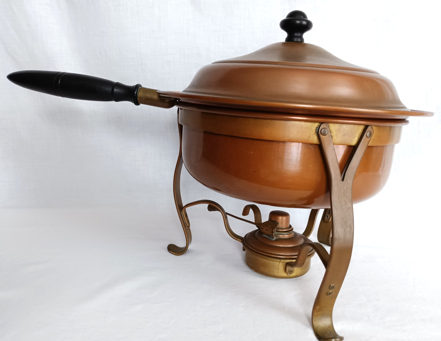 Vintage Copper Brass Double Boiler Food Warmer Buffet Chafing Dish Set w/ Burner - Copperware