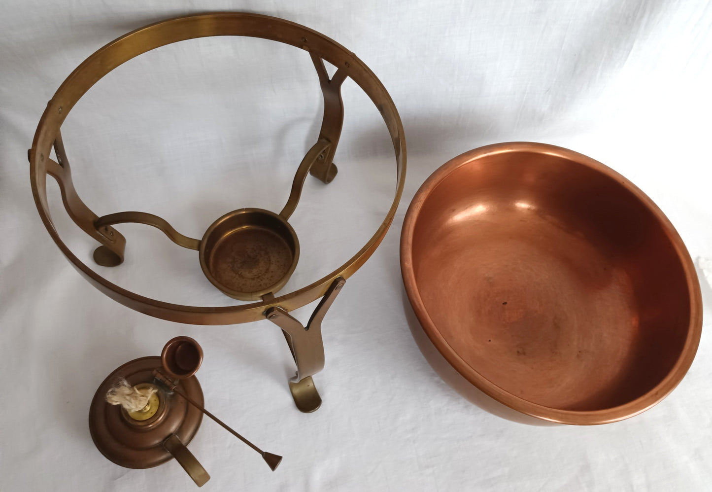 Vintage Copper Brass Double Boiler Food Warmer Buffet Chafing Dish Set w/ Burner - Copperware