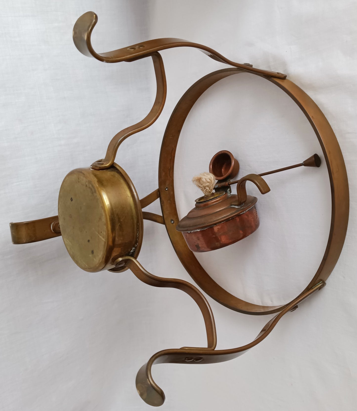 Vintage Copper Brass Double Boiler Food Warmer Buffet Chafing Dish Set w/ Burner - Copperware