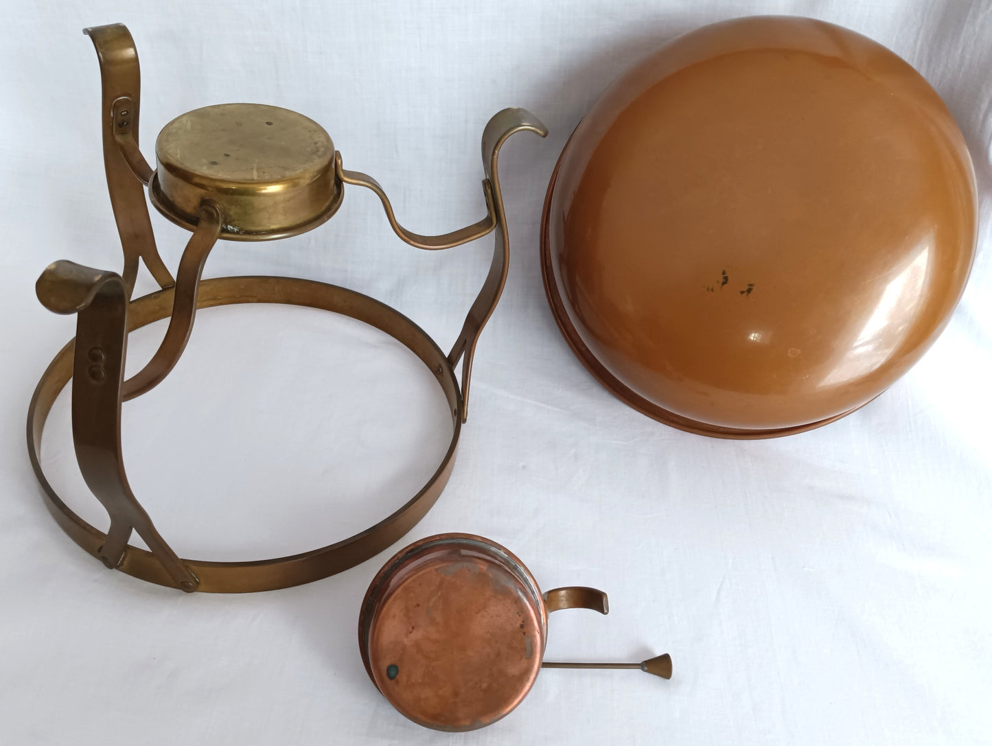 Vintage Copper Brass Double Boiler Food Warmer Buffet Chafing Dish Set w/ Burner - Copperware