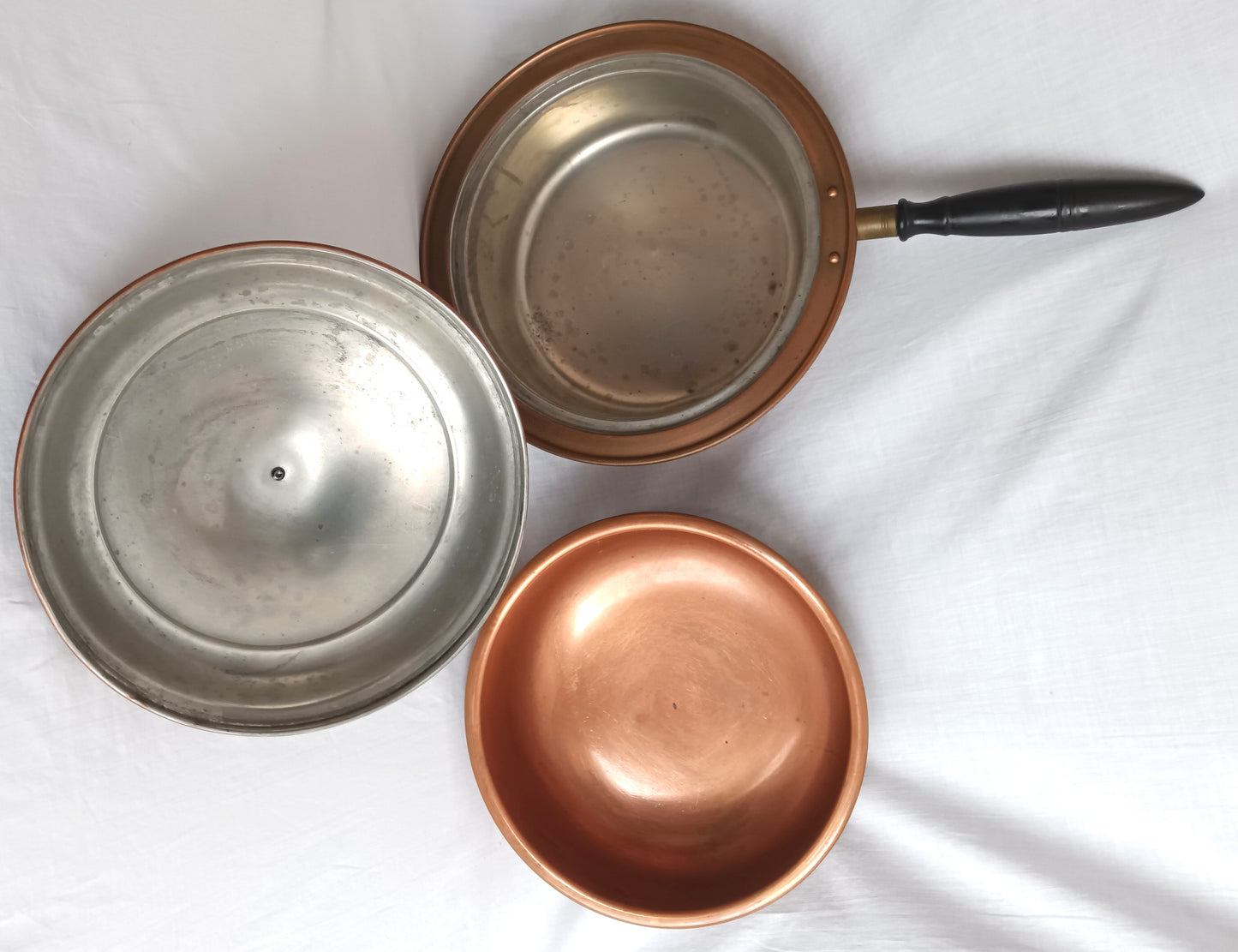 Vintage Copper Brass Double Boiler Food Warmer Buffet Chafing Dish Set w/ Burner - Copperware