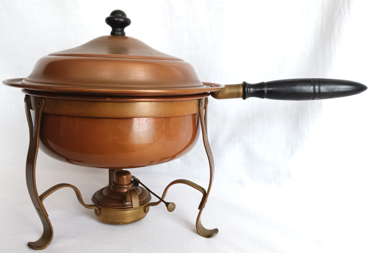 Vintage Copper Brass Double Boiler Food Warmer Buffet Chafing Dish Set w/ Burner - Copperware
