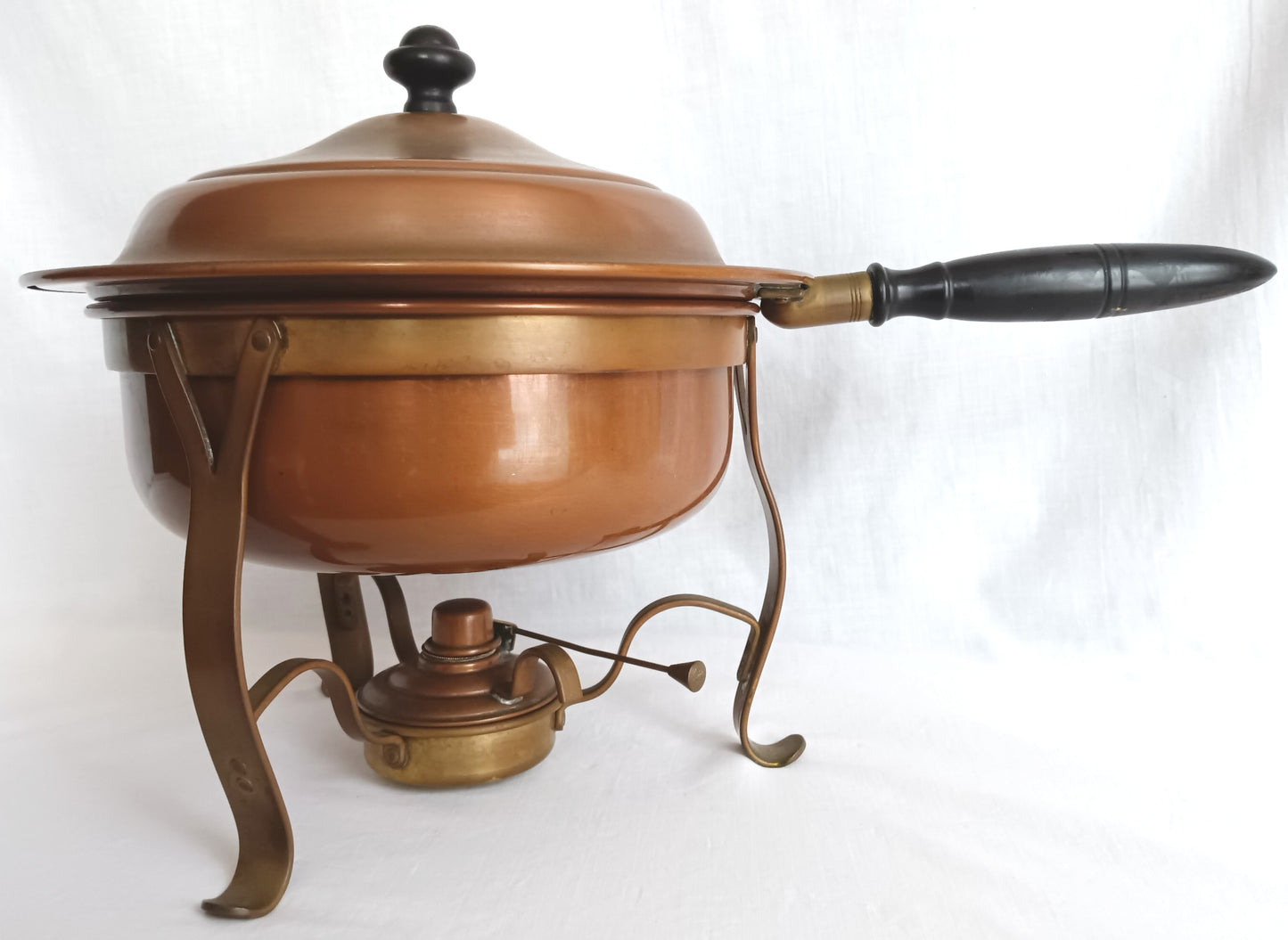 Vintage Copper Brass Double Boiler Food Warmer Buffet Chafing Dish Set w/ Burner - Copperware