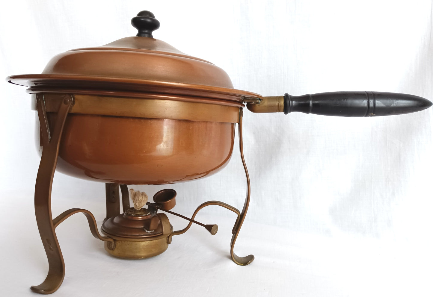 Vintage Copper Brass Double Boiler Food Warmer Buffet Chafing Dish Set w/ Burner - Copperware