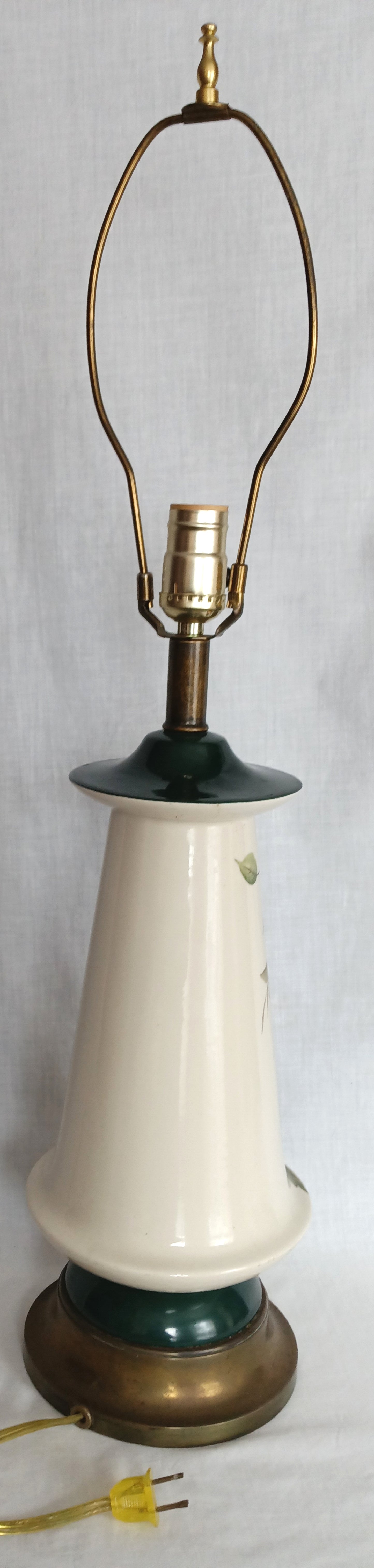 Vintage Tall Ceramic Table Lamp Victorian Style Pink Roses 3 Way Brass Harp and Finial Glazed Pottery Signed by Artist