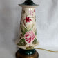 Vintage Tall Ceramic Table Lamp Victorian Style Pink Roses 3 Way Brass Harp and Finial Glazed Pottery Signed by Artist