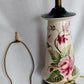 Vintage Tall Ceramic Table Lamp Victorian Style Pink Roses 3 Way Brass Harp and Finial Glazed Pottery Signed by Artist