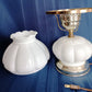 Vintage Milk Glass Table Lamp Melon Style Body and Globe Crimp Top Student Parlor Dresser Desk White Lamp