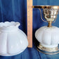 Vintage Milk Glass Table Lamp Melon Style Body and Globe Crimp Top Student Parlor Dresser Desk White Lamp