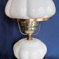 Vintage Milk Glass Table Lamp Melon Style Body and Globe Crimp Top Student Parlor Dresser Desk White Lamp