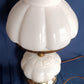 Vintage Milk Glass Table Lamp Melon Style Body and Globe Crimp Top Student Parlor Dresser Desk White Lamp