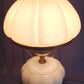 Vintage Milk Glass Table Lamp Melon Style Body and Globe Crimp Top Student Parlor Dresser Desk White Lamp