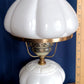 Vintage Milk Glass Table Lamp Melon Style Body and Globe Crimp Top Student Parlor Dresser Desk White Lamp