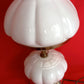 Vintage Milk Glass Table Lamp Melon Style Body and Globe Crimp Top Student Parlor Dresser Desk White Lamp
