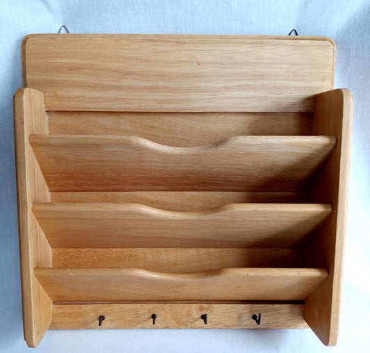Vintage Good Wood Co Mail Sorter 4 Brass Key Holders Wall Shelf Rack Kitchen Décor- Made in Thailand