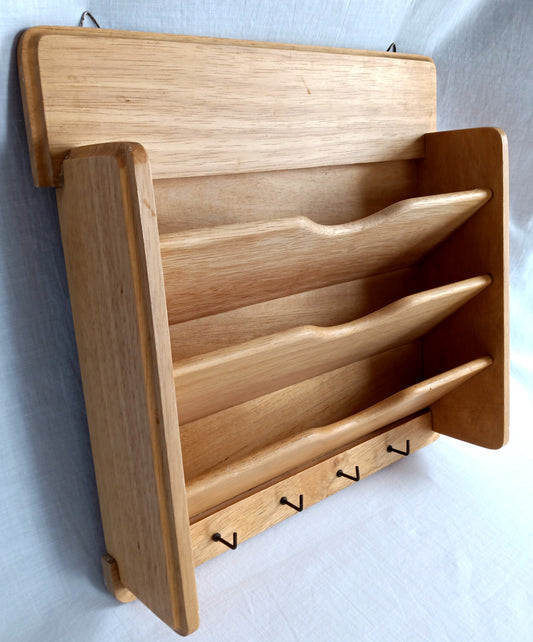 Vintage Good Wood Co Mail Sorter 4 Brass Key Holders Wall Shelf Rack Kitchen Décor- Made in Thailand