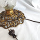 Antique GWTW Style Regal Iris Electrified Oil Lamp Success Brass Burner Heavy Glass Body and Base Shade Chimney in Line Switch 30 “Tall