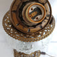 Antique GWTW Style Regal Iris Electrified Oil Lamp Success Brass Burner Heavy Glass Body and Base Shade Chimney in Line Switch 30 “Tall
