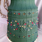 Vintage Large Pendant Lawnware Beaded Hanging Swag Lamp Green Molded Plastic Bell Shape Carved Floral Long Chain Plug In Retro Lighting