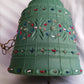 Vintage Large Pendant Lawnware Beaded Hanging Swag Lamp Green Molded Plastic Bell Shape Carved Floral Long Chain Plug In Retro Lighting