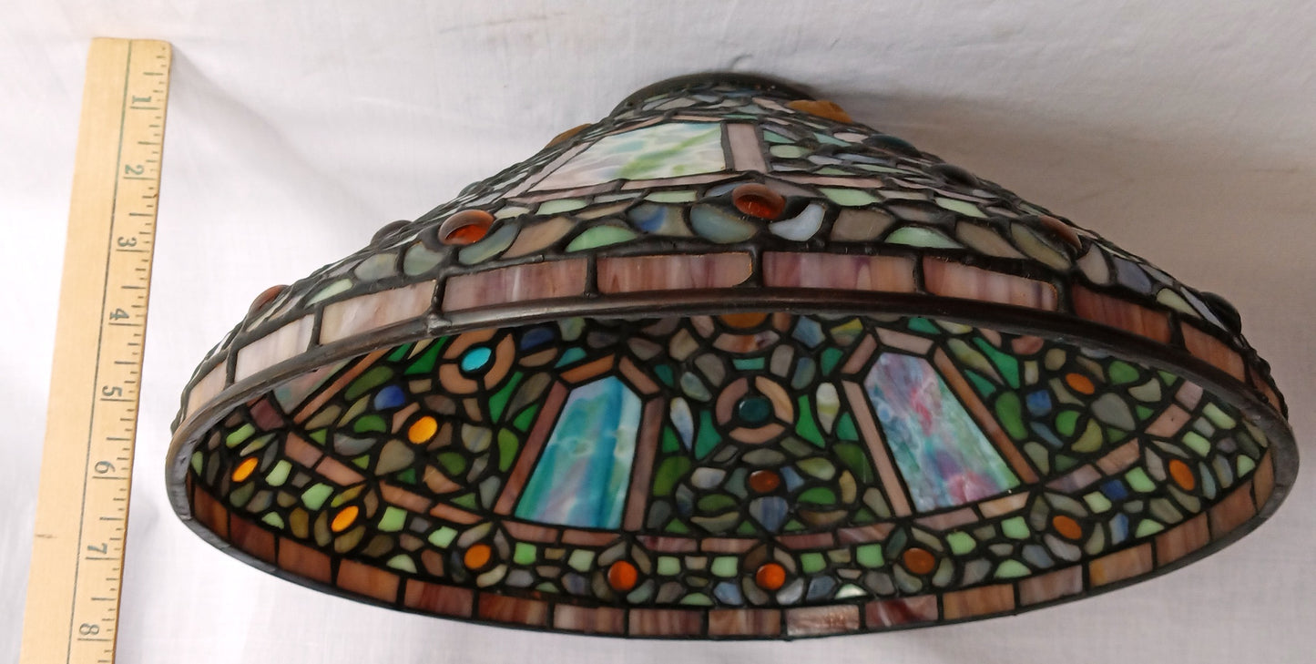 Vintage Tiffany Style Quoizel Collectible Table Floor Pendant Lampshade Slag-Stained Glass Replacement Globe 14” D