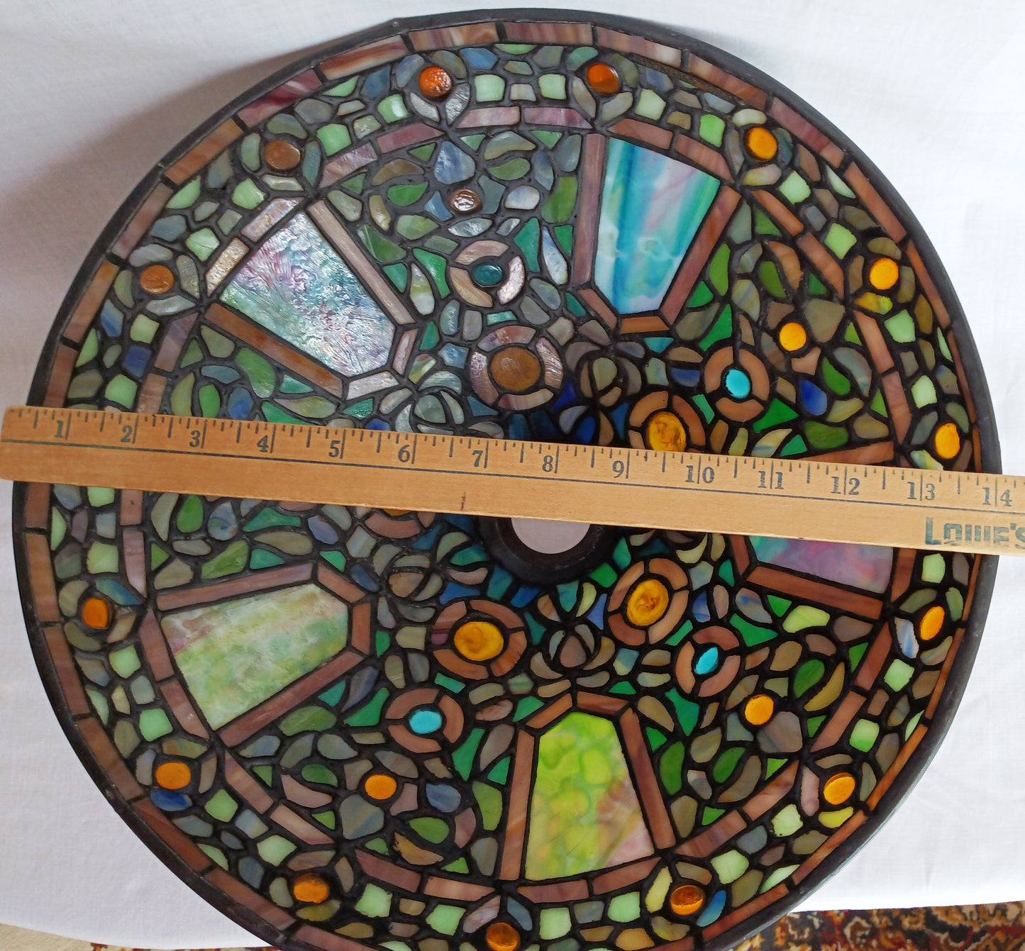 Vintage Tiffany Style Quoizel Collectible Table Floor Pendant Lampshade Slag-Stained Glass Replacement Globe 14” D