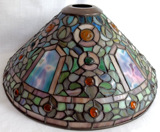 Vintage Tiffany Style Quoizel Collectible Table Floor Pendant Lampshade Slag-Stained Glass Replacement Globe 14” D